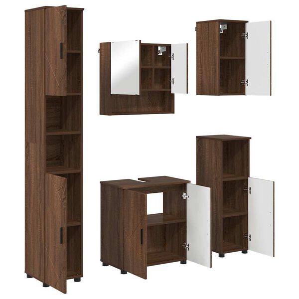 vidaXL Set de mobilier pentru baie Pe perete 5 pcs Stejar &icirc;nchis
