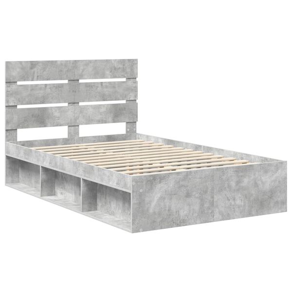 vidaXL Cadru de pat cu headboard Beton 120 x 200 cm Lemn de pin masiv