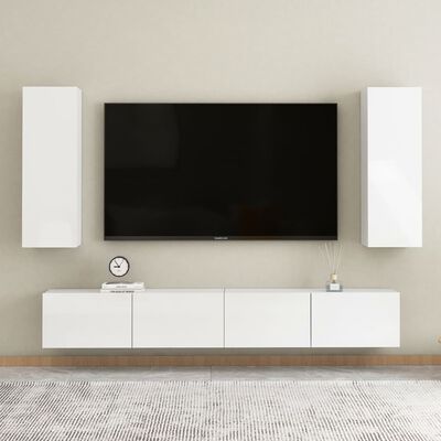 vidaXL Comodă TV, alb extralucios, 30,5x30x90 cm, lemn prelucrat