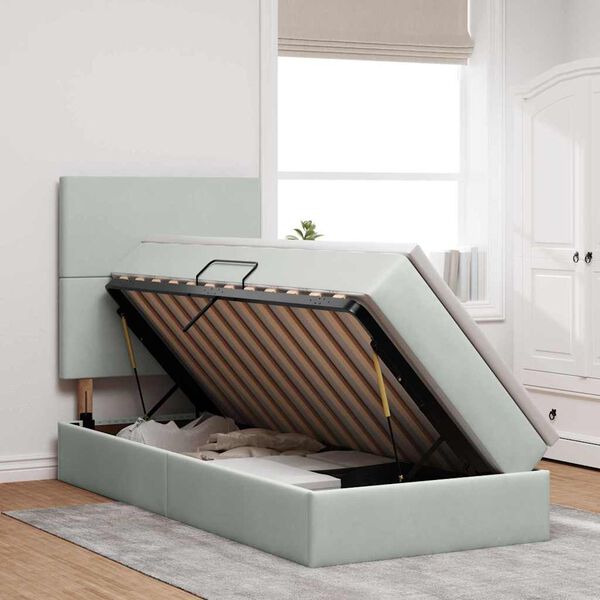 vidaXL Pat cu saltea și LED cu saltea Gri deschis 90 x 190 cm Catifea