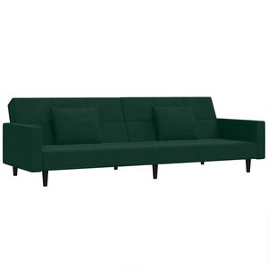 vidaXL Canapea extensibilă cu 2 locuri, 2 perne, verde &icirc;nchis catifea