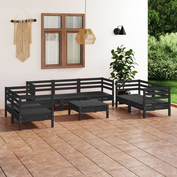 vidaXL Set mobilier de grădină, 8 piese, negru, lemn masiv de pin