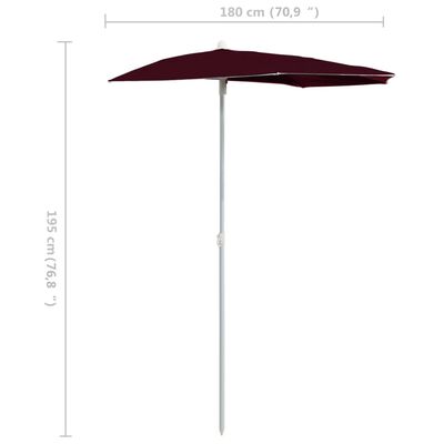 vidaXL Umbrelă de grădină cu stâlp, roșu bordo, 180x90 cm, semirotundă