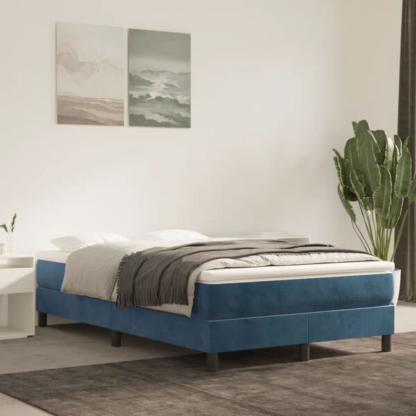 vidaXL Pat box spring cu saltea, albastru &icirc;nchis, 120x190 cm, catifea