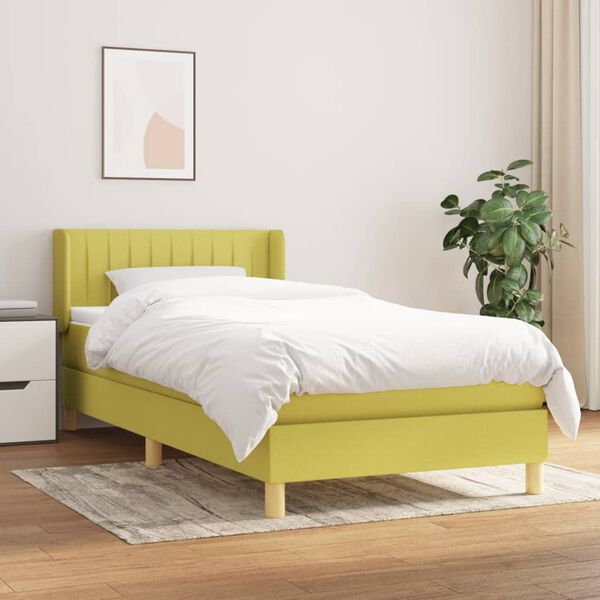 vidaXL Pat box spring cu saltea, verde, 90x200 cm, textil
