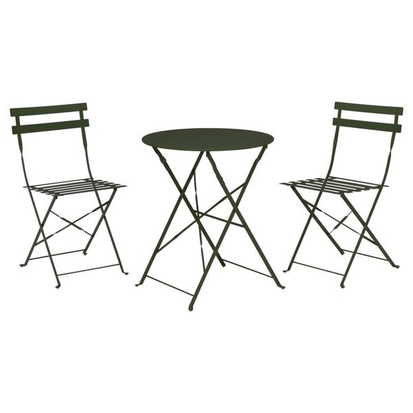 ProGarden Set mobilier de bistro, 3 buc., verde &icirc;nchis mat