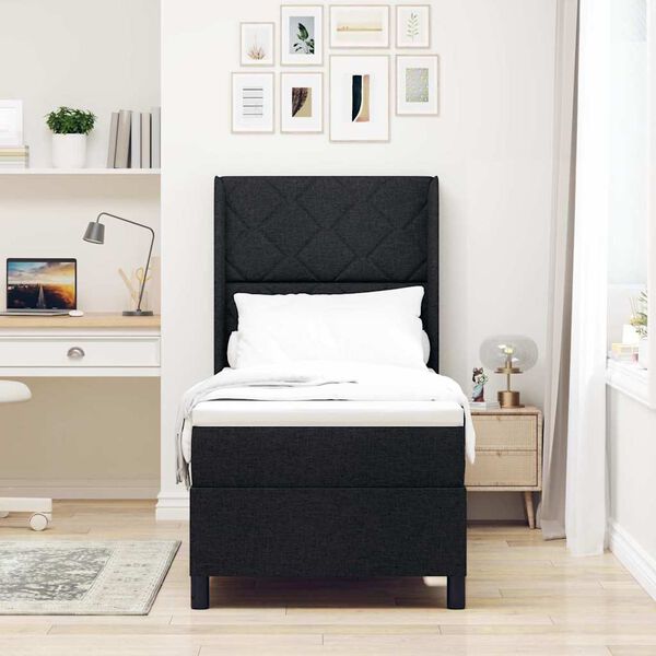 vidaXL Pat cu arcuri cu saltea cu headboard Negru 200 x 80 cm țesătură