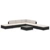 vidaXL Set mobilier de grădină cu perne, 8 piese, negru, poliratan
