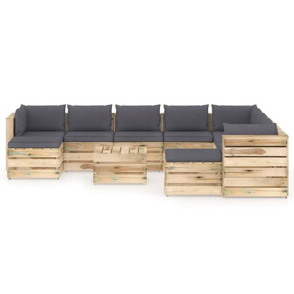 vidaXL Set mobilier de grădină cu perne, 11 piese, lemn verde tratat