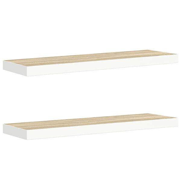 vidaXL Rafturi perete suspendate 2 buc. stejar/alb 90x23,5x3,8 cm MDF