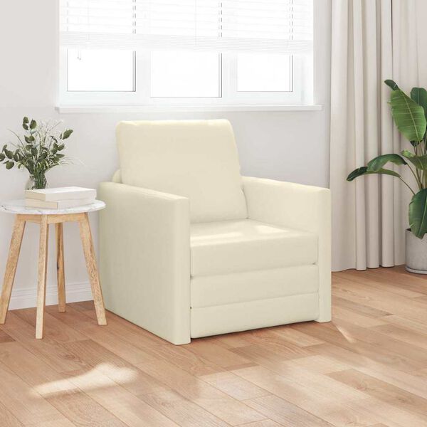 vidaXL Canapea extensibilă 2 în 1, crem, 112x174x55cm, piele ecologică