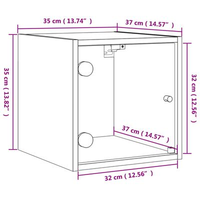 vidaXL Noptieră cu ușă din sticlă, gri sonoma, 35x37x35 cm