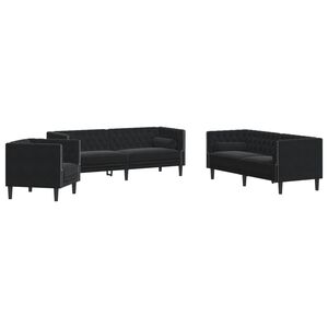 vidaXL Set canapele Chesterfield cu perne rulou 3 piese negru catifea
