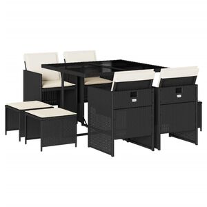 vidaXL Set mobilier de grădină cu perne, 9 piese, negru, poliratan