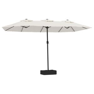 vidaXL Umbrelă de grădină cu două capete/LED, alb nisipiu, 449x265 cm