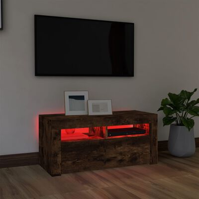 vidaXL Comodă TV cu lumini LED, stejar fumuriu, 90x35x40 cm