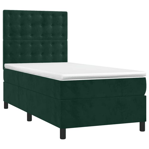 vidaXL Pat box spring cu saltea, verde &icirc;nchis, 80x200 cm, catifea