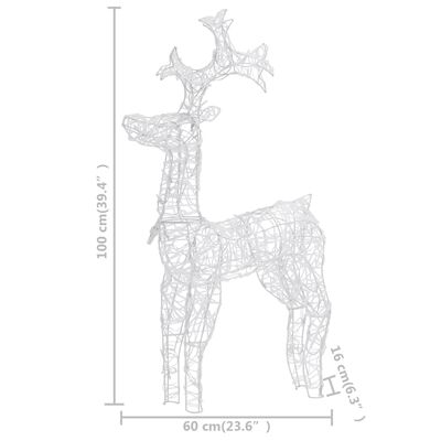 vidaXL Decorațiuni reni de Crăciun, 2 buc., 60x16x100 cm, acril