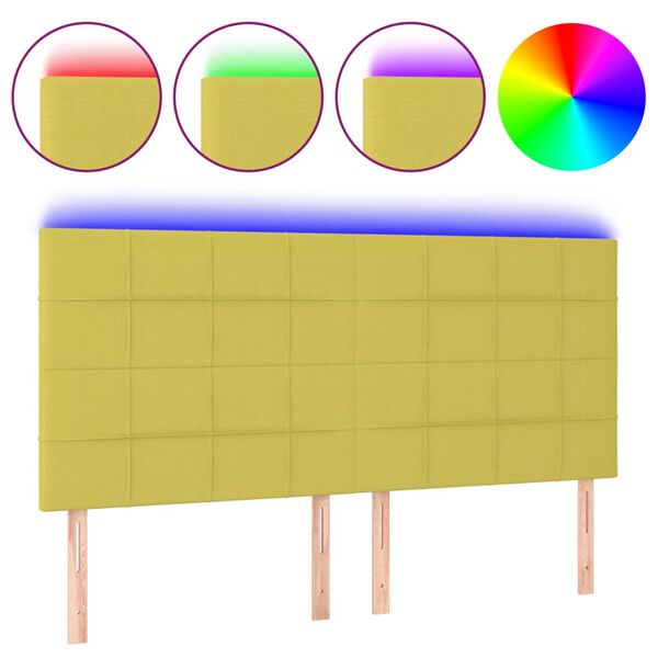 vidaXL Tăblie de pat cu LED, verde, 160x5x118/128 cm, textil