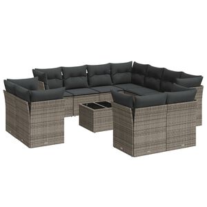 vidaXL Set canapea de grădină cu perne, 12 piese, gri, poliratan