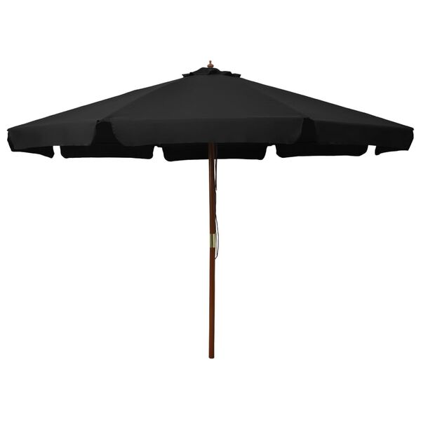 vidaXL Umbrelă de soare de exterior, st&acirc;lp din lemn, negru, 330 cm