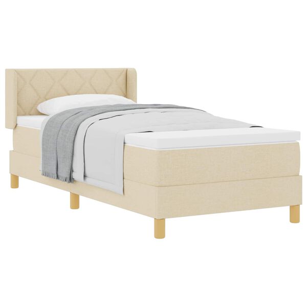 vidaXL Pat cu arcuri cu saltea cu headboard Crem 190 x 90 cm Poliester