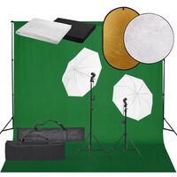 vidaXL Set studio foto cu lampă, fundal și reflector