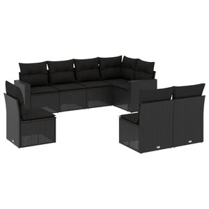 vidaXL Set mobilier de grădină cu perne, 8 piese, negru, poliratan