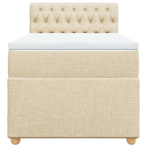 vidaXL Pat box spring cu saltea, crem, 100x200 cm, textil