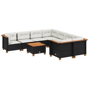 vidaXL Set mobilier de grădină cu perne, 9 piese, negru, poliratan