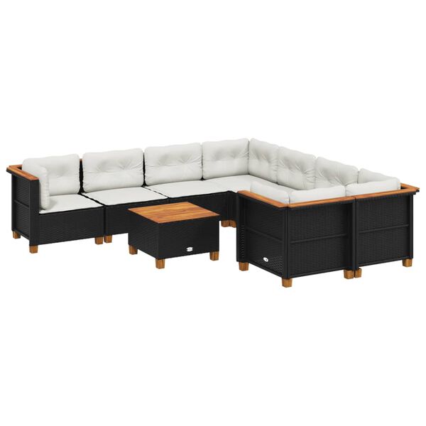 vidaXL Set mobilier de grădină cu perne, 9 piese, negru, poliratan