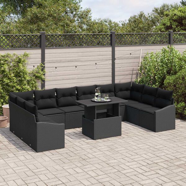 vidaXL Set de canapele pentru grădină cu pernă cu pernă 11 pcs Negru