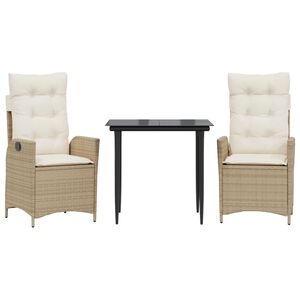 vidaXL Set mobilier de grădină cu perne, 3 piese, bej, poliratan