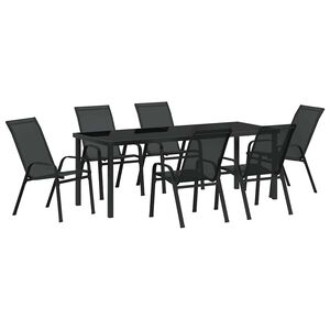vidaXL Set de masă pentru grădină 7 pcs Negru Oțel acoperit cu pulbere