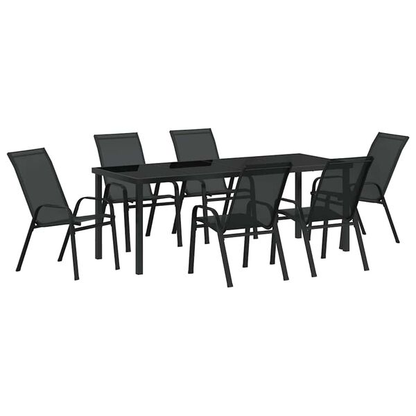 vidaXL Set de masă pentru grădină 7 pcs Negru Oțel acoperit cu pulbere