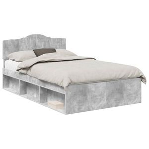 vidaXL Cadru de pat Gri Concret 135 x 190 cm Lemn de pin masiv