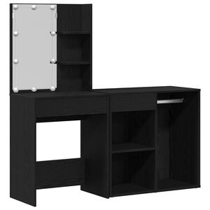 vidaXL Set masă de machiaj cu LED Stejar Negru 140 x 40 x 140 cm