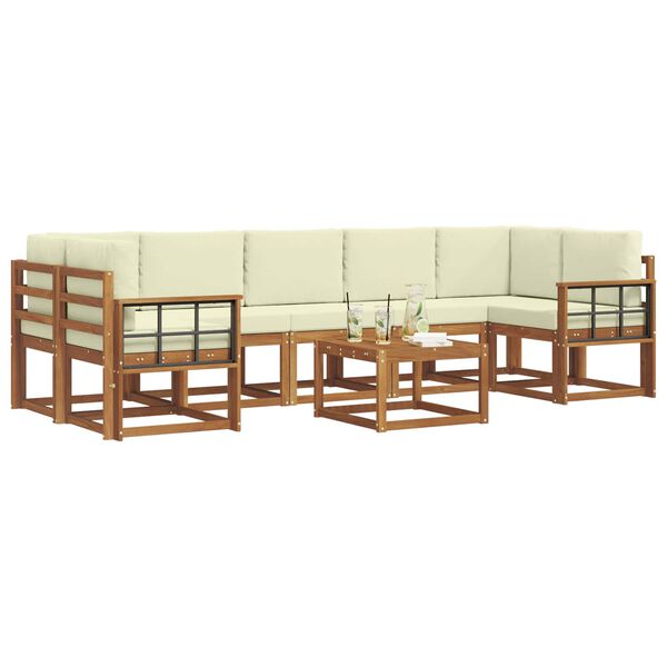 vidaXL Set de canapele de exterior cu pernă 8 pcs Natural și Crem