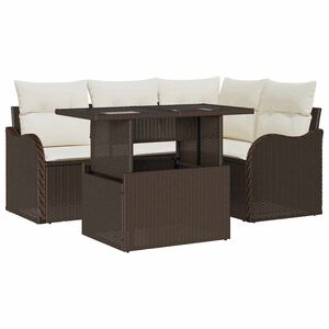 vidaXL Set dining pentru exterior cu pernă 5 pcs Maro Rattan poli