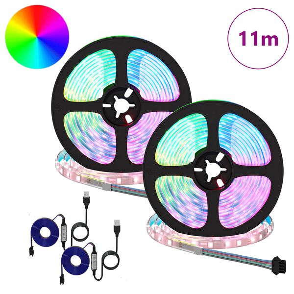 vidaXL Bandă LED 2 pcs Negru și transparent 5500 mm Cupru și Plastic