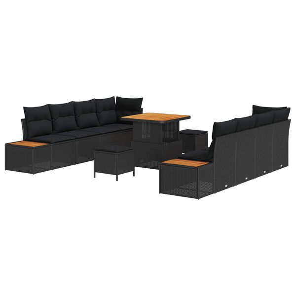 vidaXL Set de canapele pentru grădină 11 pcs Negru Rattan poli