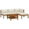 vidaXL Set mobilier grădină cu perne crem, 5 piese, lemn masiv acacia