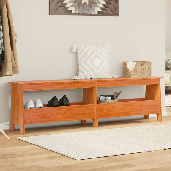 vidaXL Bancă de hol, maro ceruit, 160x28x45 cm, lemn masiv de pin