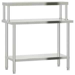 vidaXL Masă bucătărie cu raft superior, 110x55x120 cm, oțel inoxidabil