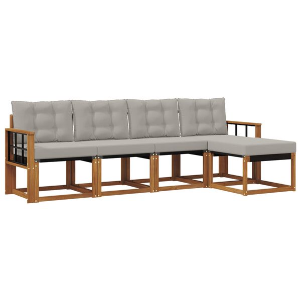 vidaXL Set de canapele de exterior 5 pcs Gri natural și deschis