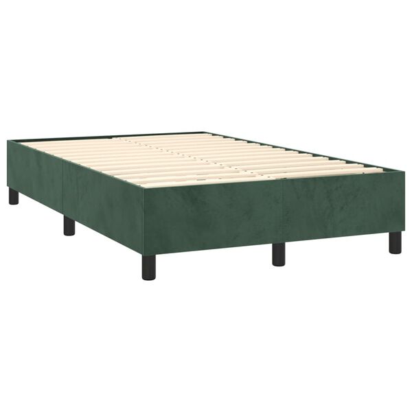 vidaXL Pat box spring cu saltea, verde &icirc;nchis, 120x190 cm, catifea