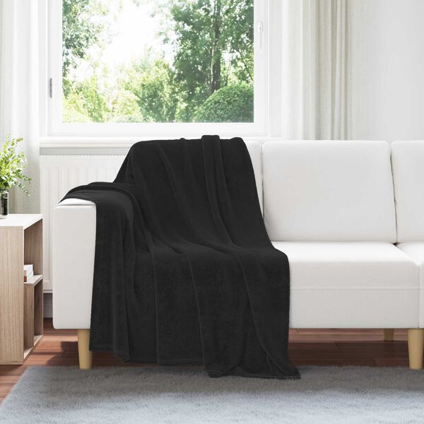 vidaXL Pătura de aruncat Negru 130 x 150 cm Molton