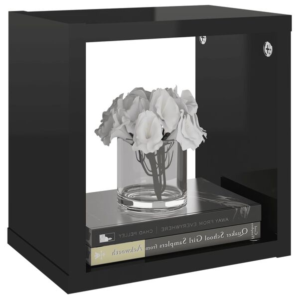 vidaXL Rafturi de perete cub 4 piese negru extralucios 22x15x22 cm PAL