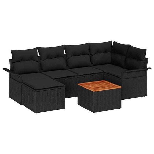 vidaXL Set de canapele pentru grădină 7 pcs Negru poliratan