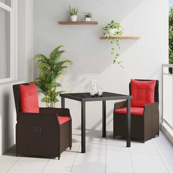 vidaXL Set de masă pentru grădină 3 pcs Maro Rattan poli